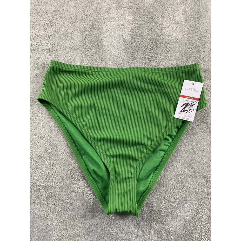 Sofia by Sofia Vergara Womens Green‎ Ribbed High Waist Cheeky Bikini Bottoms M